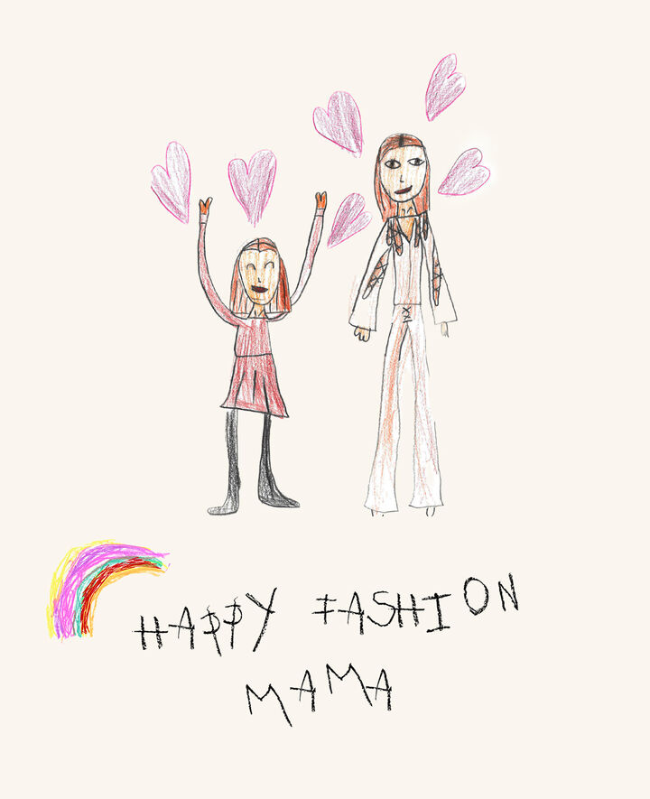 Happy Fashion Mama with featuring a drawing of a mother and her child with hearts and rainbows