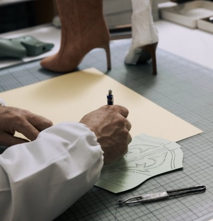 Designer drawing the details of ba&sh boots