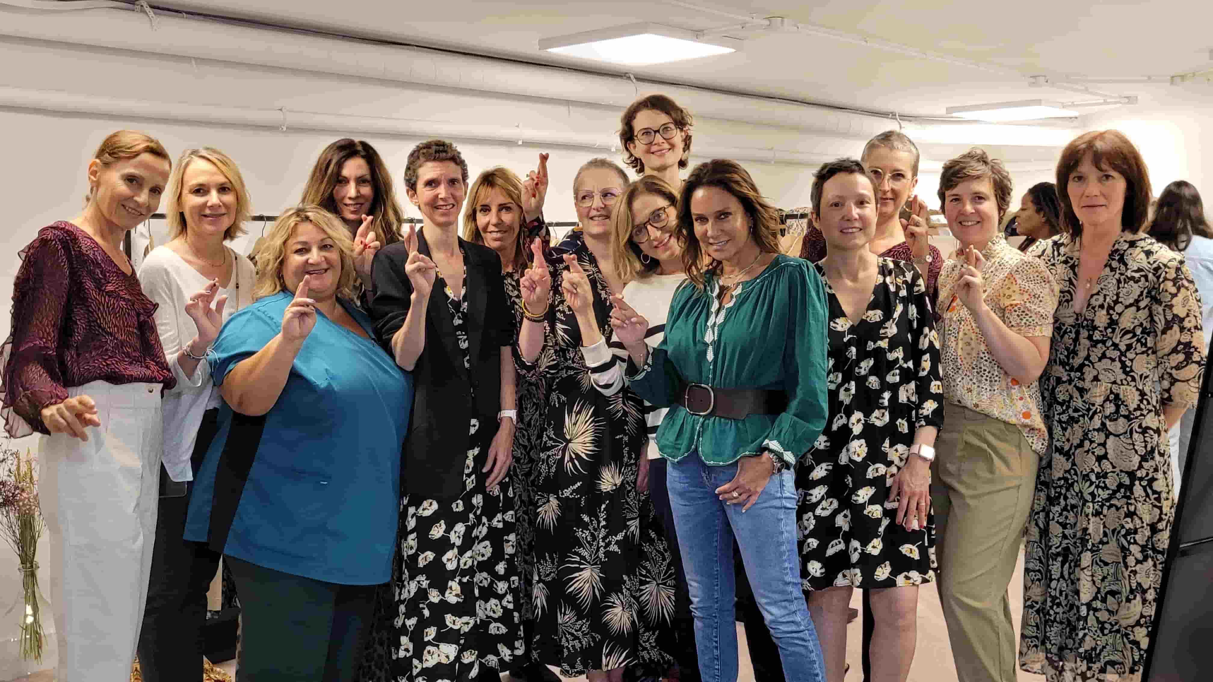 Institut Rafa&euml;l x ba&sh group photo with a group of women wearing ba&sh products and the two founders